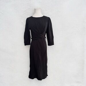 Elegant Zara Black cotton wrap style Midi Dress S